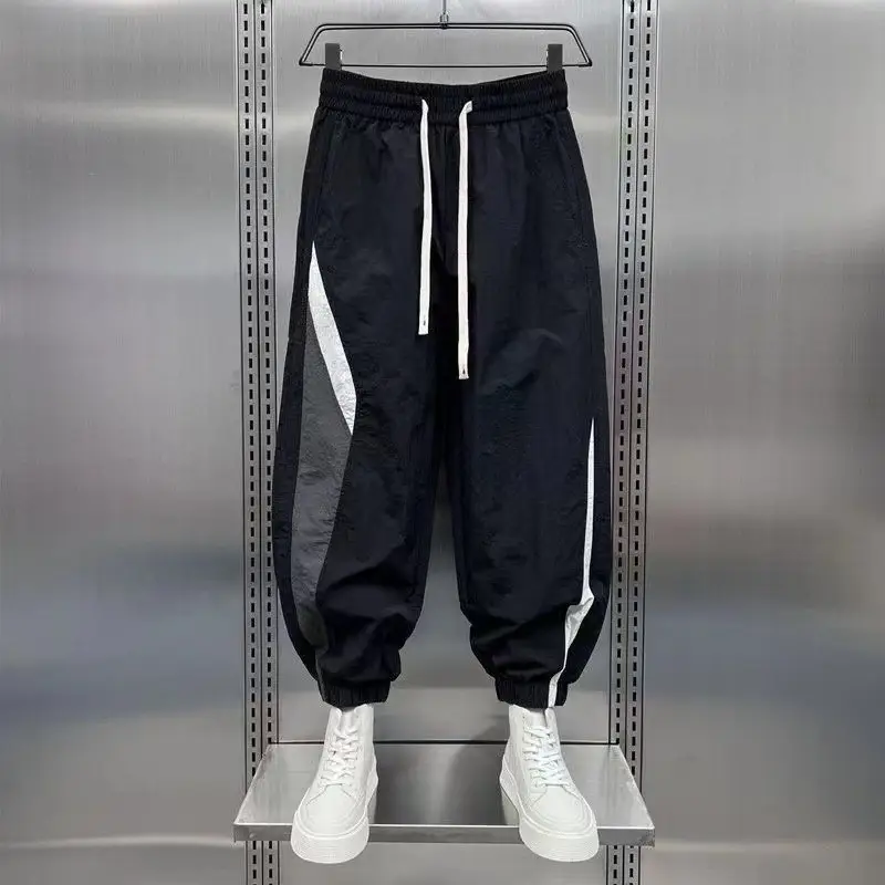 Men Black Contrast Leg Sports Pants Spring Summer Loose Harem — feature 18