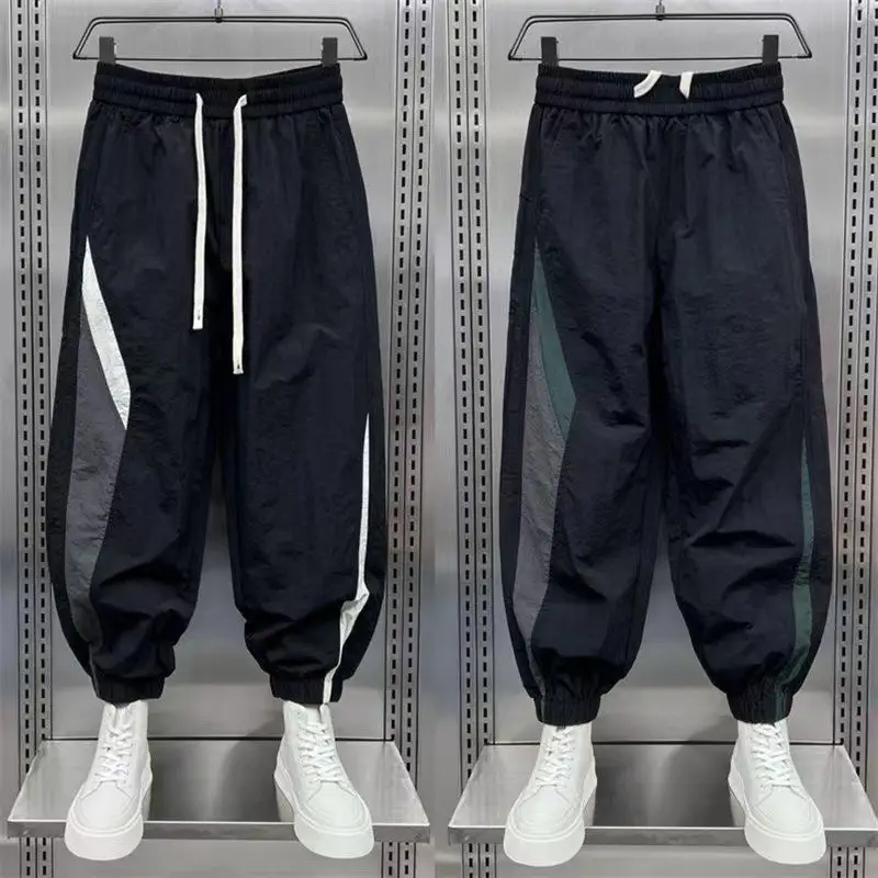 Men Black Contrast Leg Sports Pants Spring Summer Loose Harem — feature 3