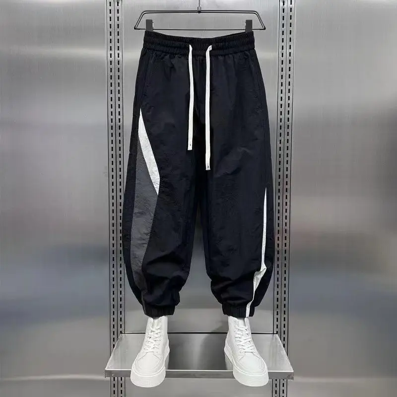 Men Black Contrast Leg Sports Pants Spring Summer Loose Harem — feature 7