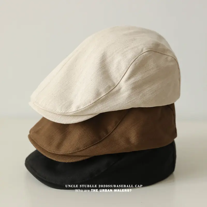 Japanese Style Retro Cap for Boys Girls Brown White Black - Image 2