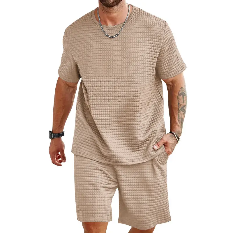 Men Black Waffle Shorts Set Summer Casual Shorts — feature 11