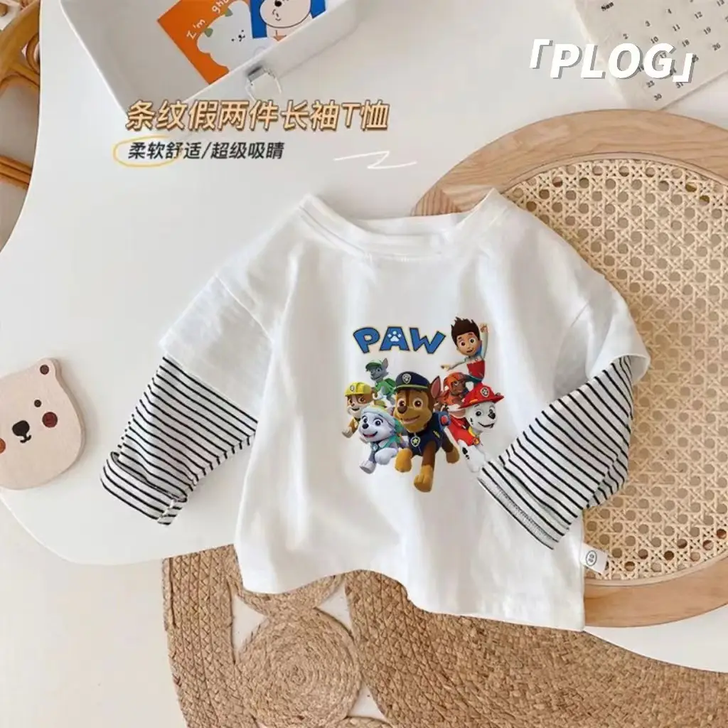 Wang Wang Cartoon Long Sleeve T-Shirt White