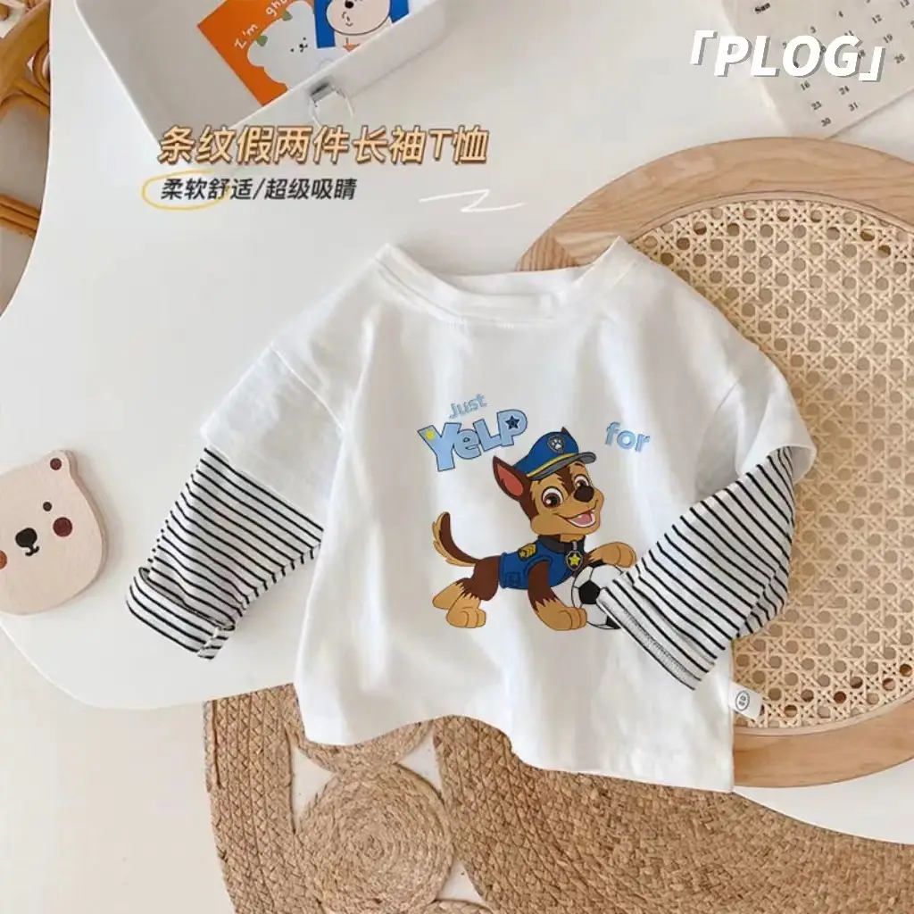 Wang Wang Cartoon Long Sleeve T-Shirt White