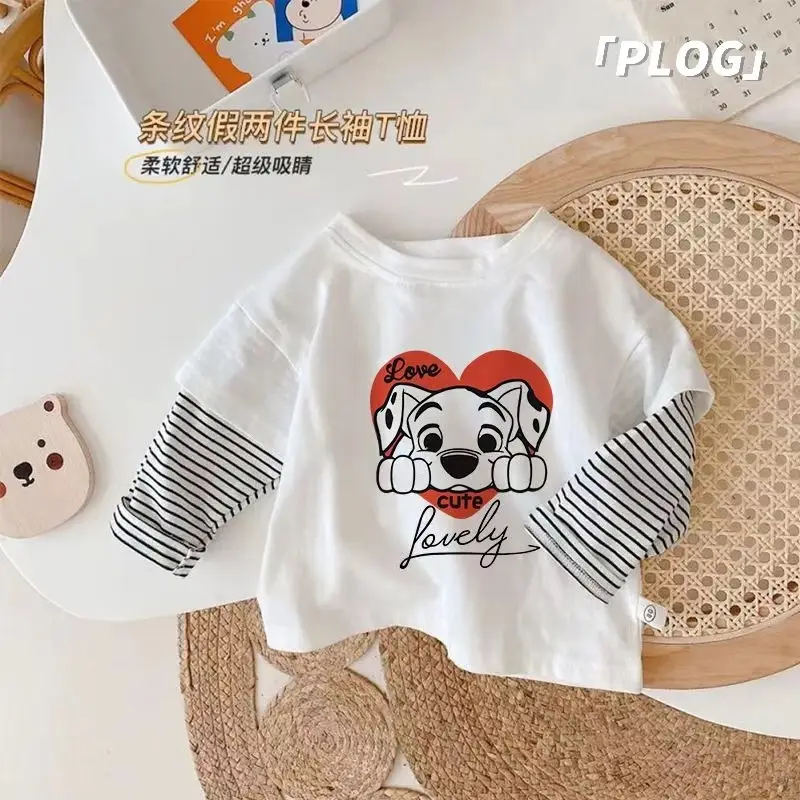 Wang Wang Cartoon Long Sleeve T-Shirt White