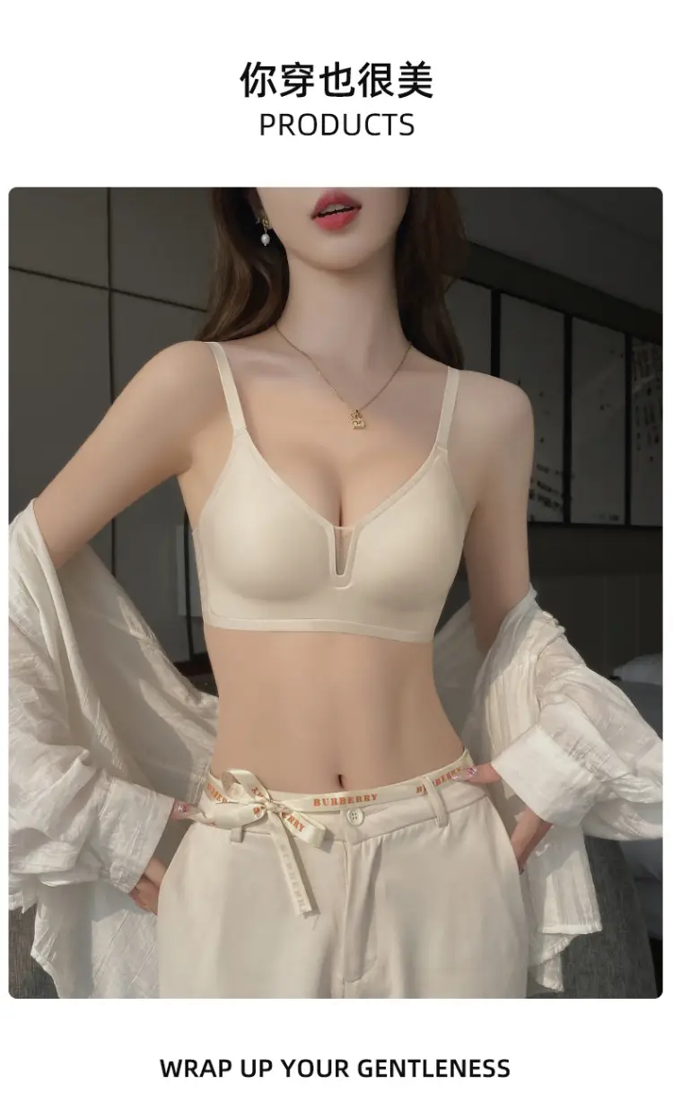 Women's Pink Underwear Big Chest Small No Steel Ring Gathering Adjustable No-trace Fixed Cup Underwear — feature 18