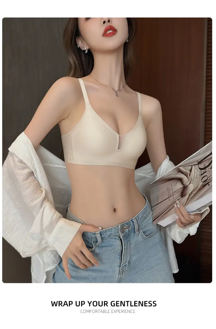 Women's Pink Underwear Big Chest Small No Steel Ring Gathering Adjustable No-trace Fixed Cup Underwear — feature 21