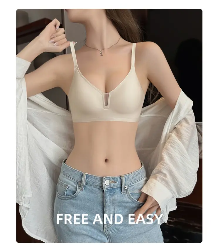 Women's Pink Underwear Big Chest Small No Steel Ring Gathering Adjustable No-trace Fixed Cup Underwear — feature 22