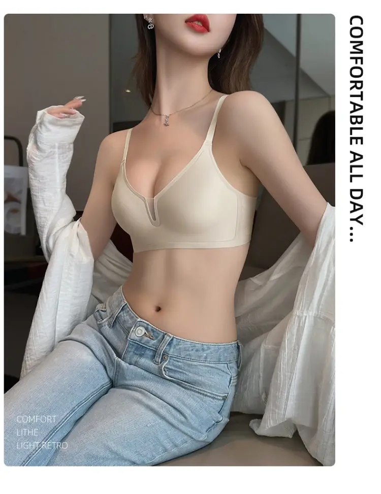 Women's Pink Underwear Big Chest Small No Steel Ring Gathering Adjustable No-trace Fixed Cup Underwear — feature 25