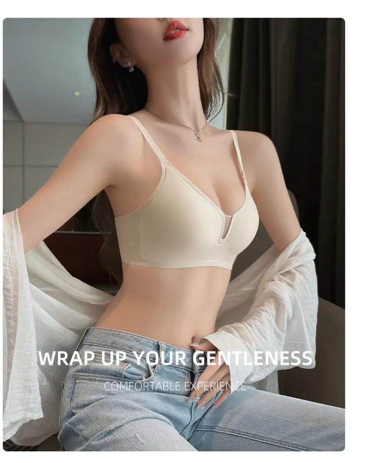 Women's Pink Underwear Big Chest Small No Steel Ring Gathering Adjustable No-trace Fixed Cup Underwear — feature 26