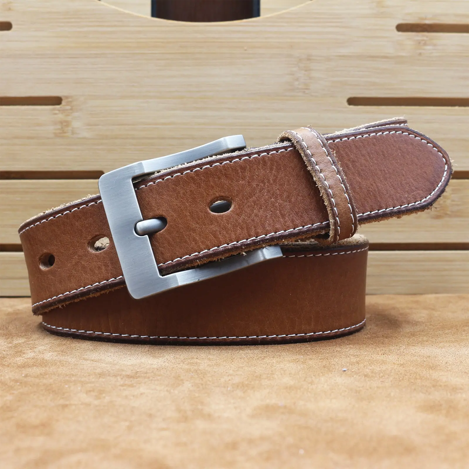 Men's Cowhide Pin Buckle Belt Brown Leather — feature 19