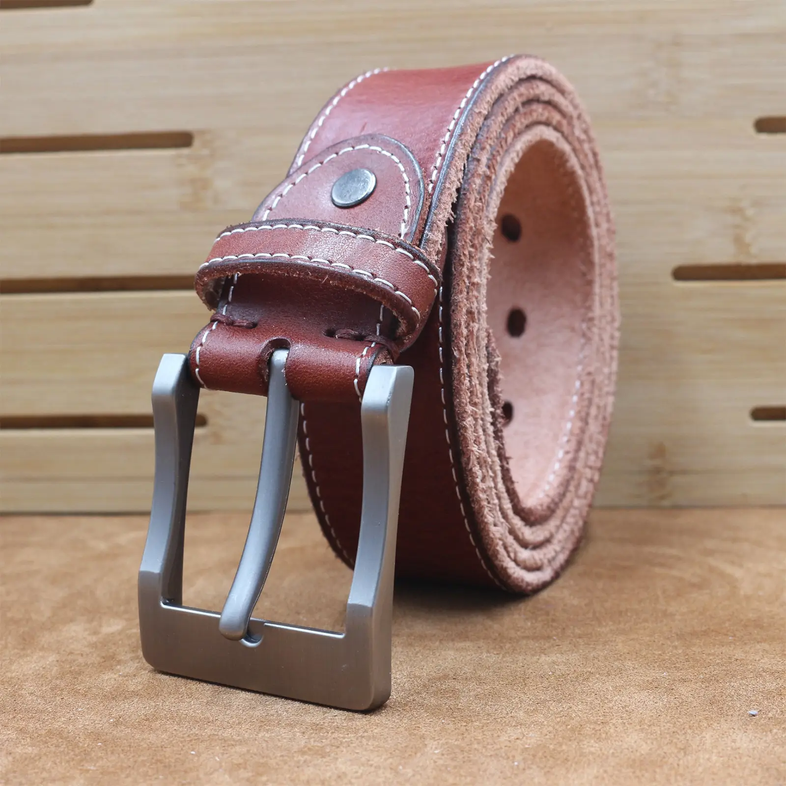 Men's Cowhide Pin Buckle Belt Brown Leather — feature 22