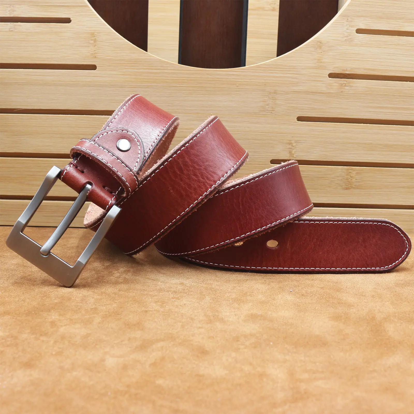 Men's Cowhide Pin Buckle Belt Brown Leather — feature 23