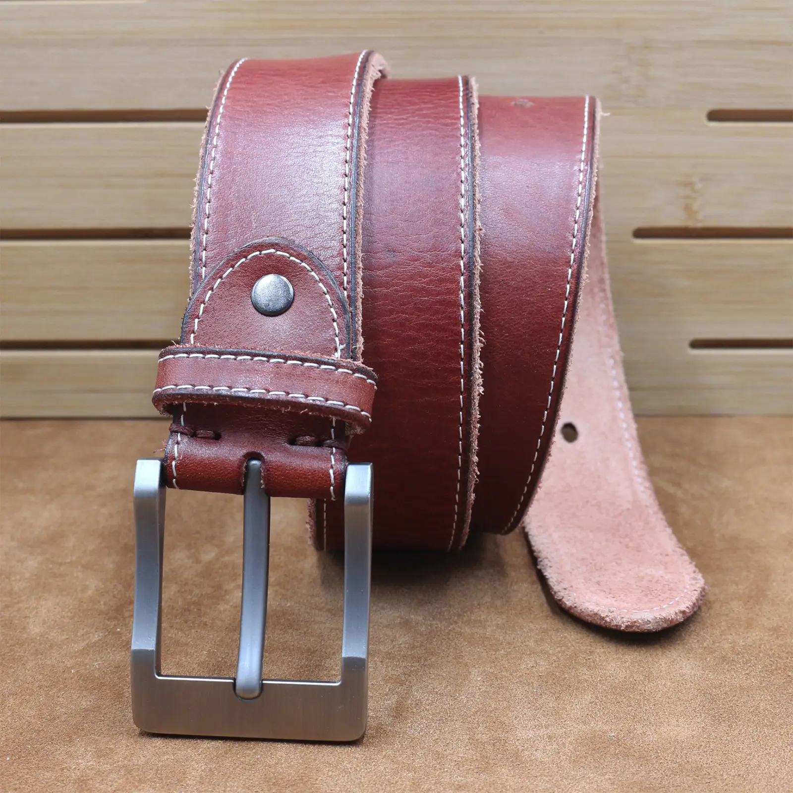 Men's Cowhide Pin Buckle Belt Brown Leather — feature 24