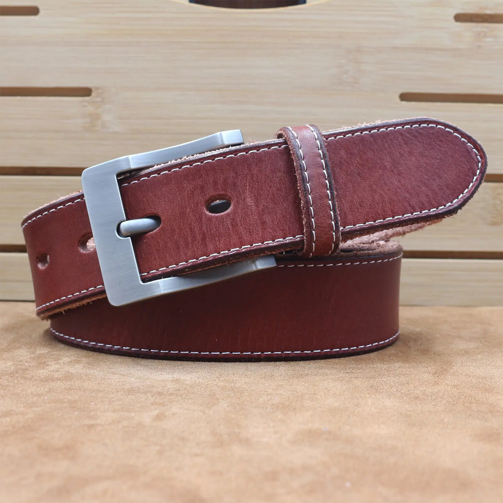 Men's Cowhide Pin Buckle Belt Brown Leather — feature 25