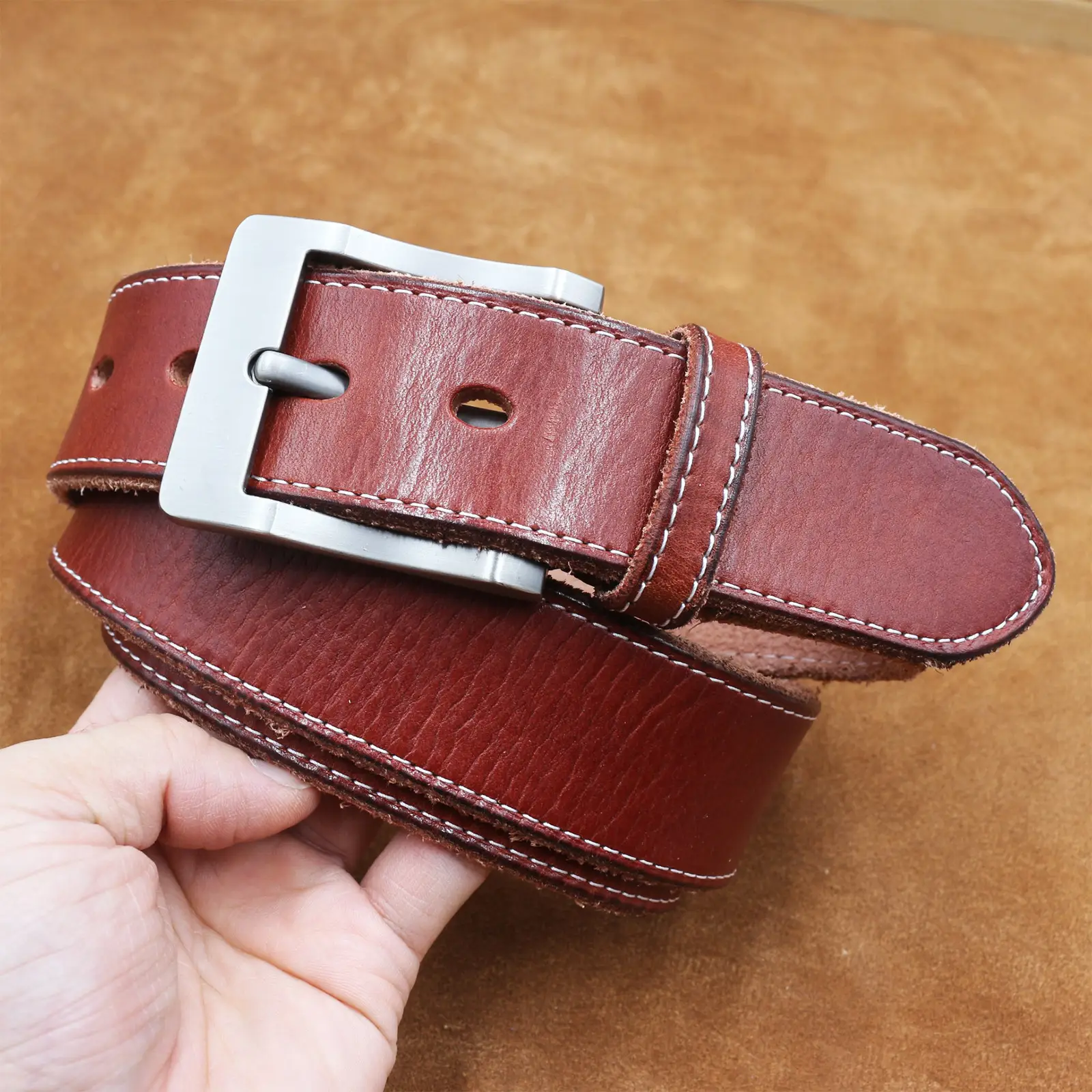 Men's Cowhide Pin Buckle Belt Brown Leather — feature 26