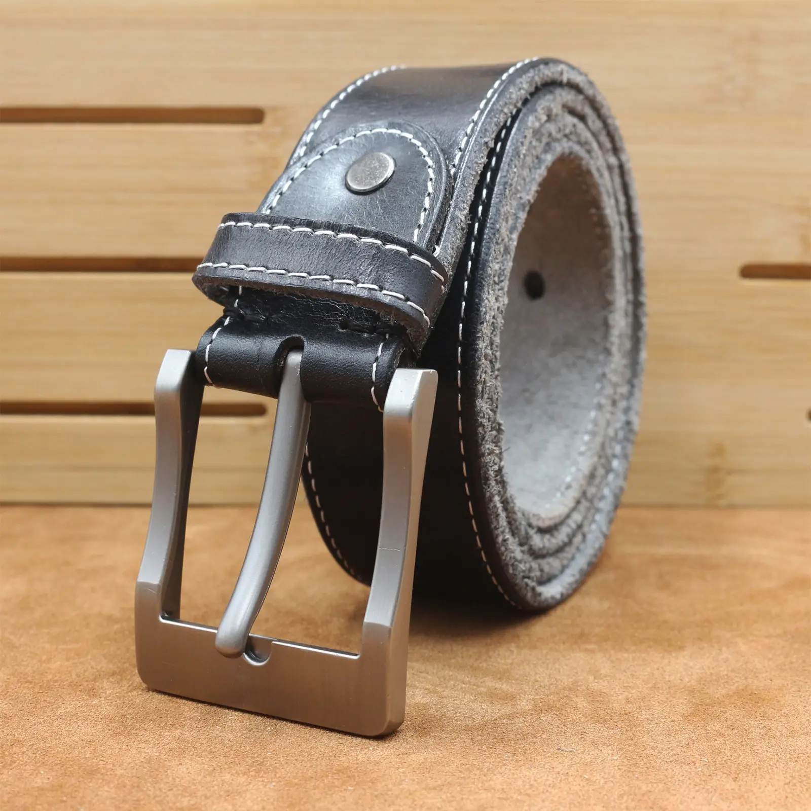 Men's Cowhide Pin Buckle Belt Brown Leather — feature 4