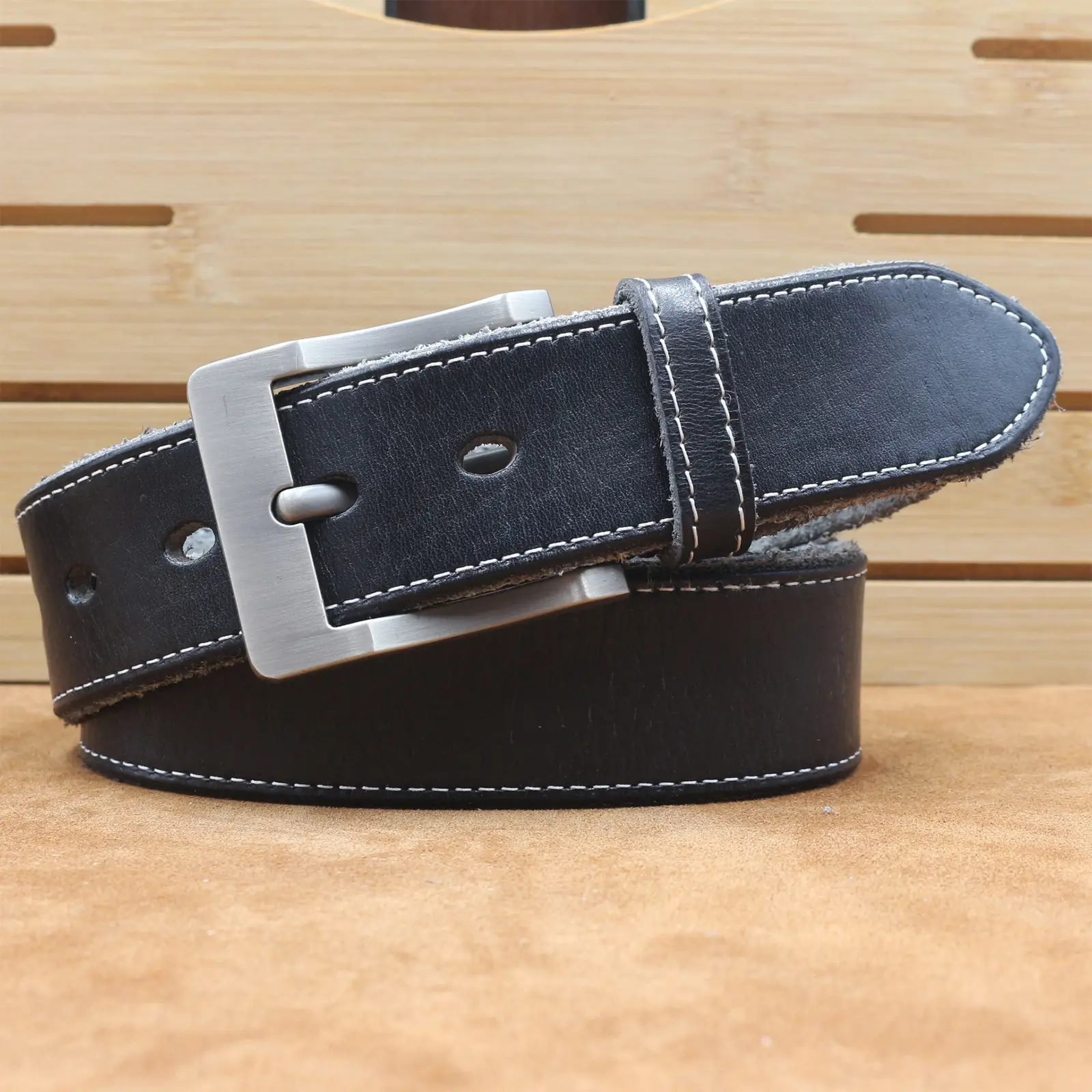 Men's Cowhide Pin Buckle Belt Brown Leather — feature 7
