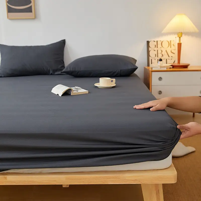 Solid color non-printed wind water wash cotton bed hat bed cover single piece all-inclusive bed sheet mattress non-slip protective cover dust cover wholesale