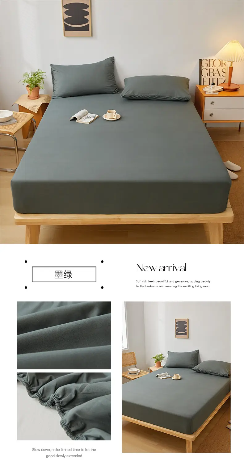 Solid color non-printed wind water wash cotton bed hat bed cover single piece all-inclusive bed sheet mattress non-slip protective cover dust cover wholesale — feature 17