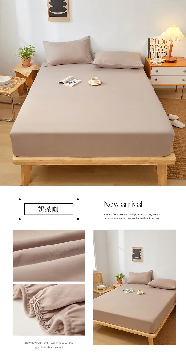 Solid color non-printed wind water wash cotton bed hat bed cover single piece all-inclusive bed sheet mattress non-slip protective cover dust cover wholesale — feature 18