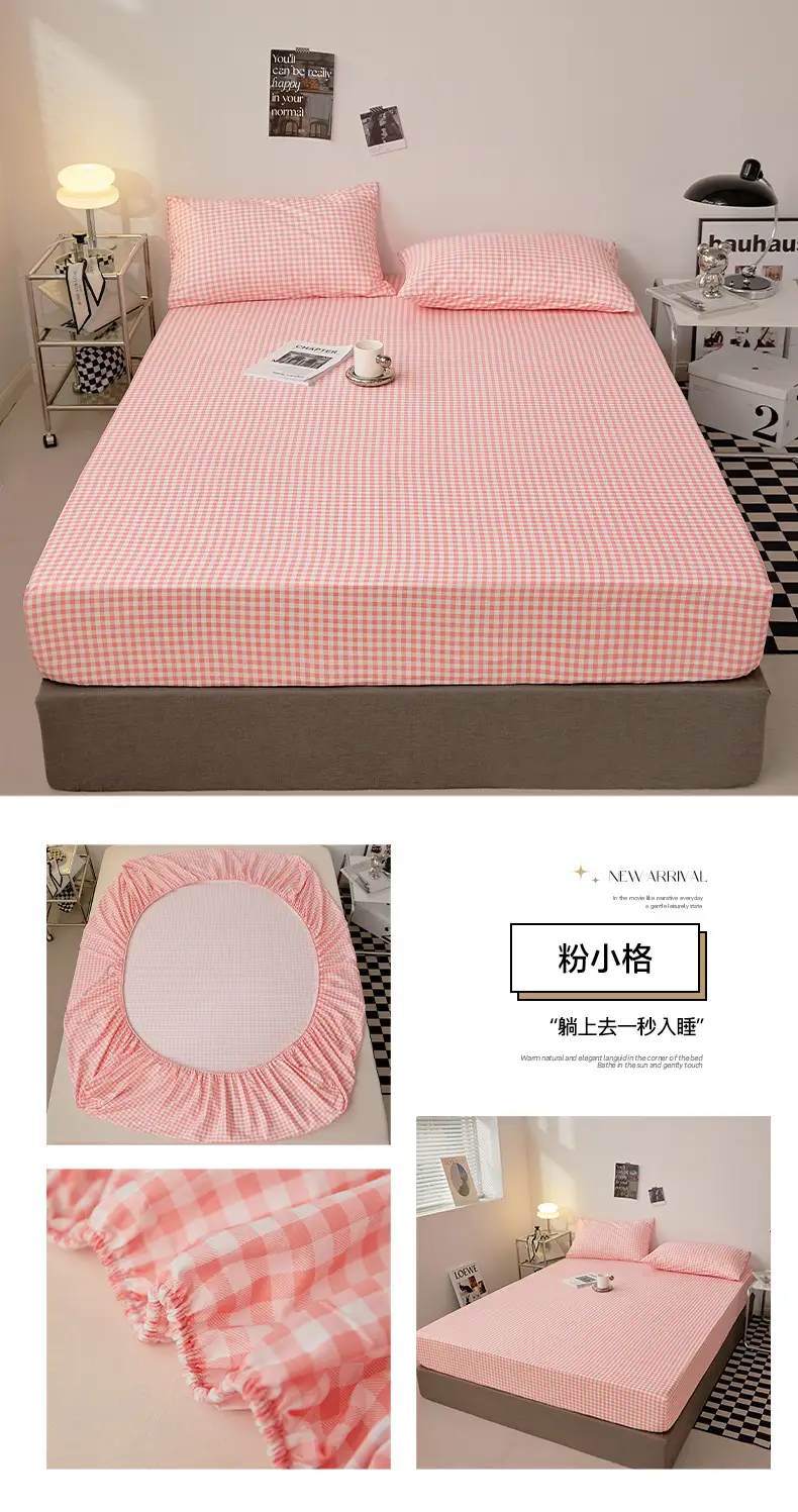 Solid color non-printed wind water wash cotton bed hat bed cover single piece all-inclusive bed sheet mattress non-slip protective cover dust cover wholesale — feature 26