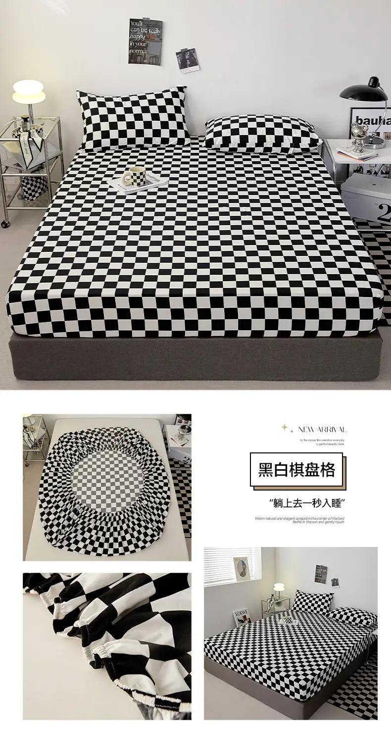 Solid color non-printed wind water wash cotton bed hat bed cover single piece all-inclusive bed sheet mattress non-slip protective cover dust cover wholesale — feature 27