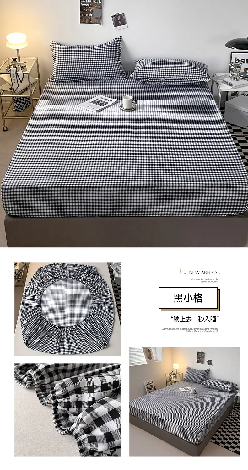 Solid color non-printed wind water wash cotton bed hat bed cover single piece all-inclusive bed sheet mattress non-slip protective cover dust cover wholesale — feature 29