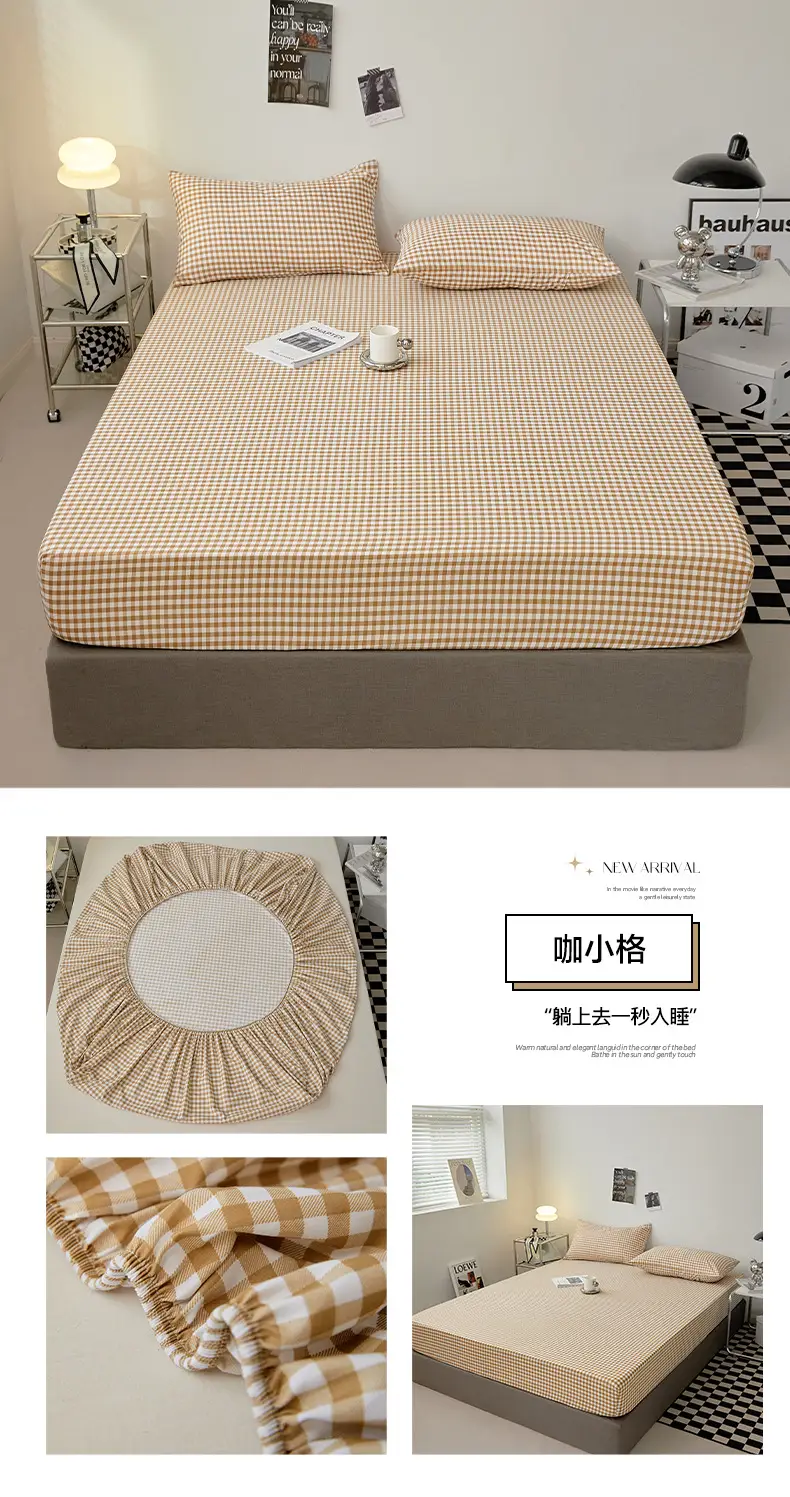 Solid color non-printed wind water wash cotton bed hat bed cover single piece all-inclusive bed sheet mattress non-slip protective cover dust cover wholesale — feature 31