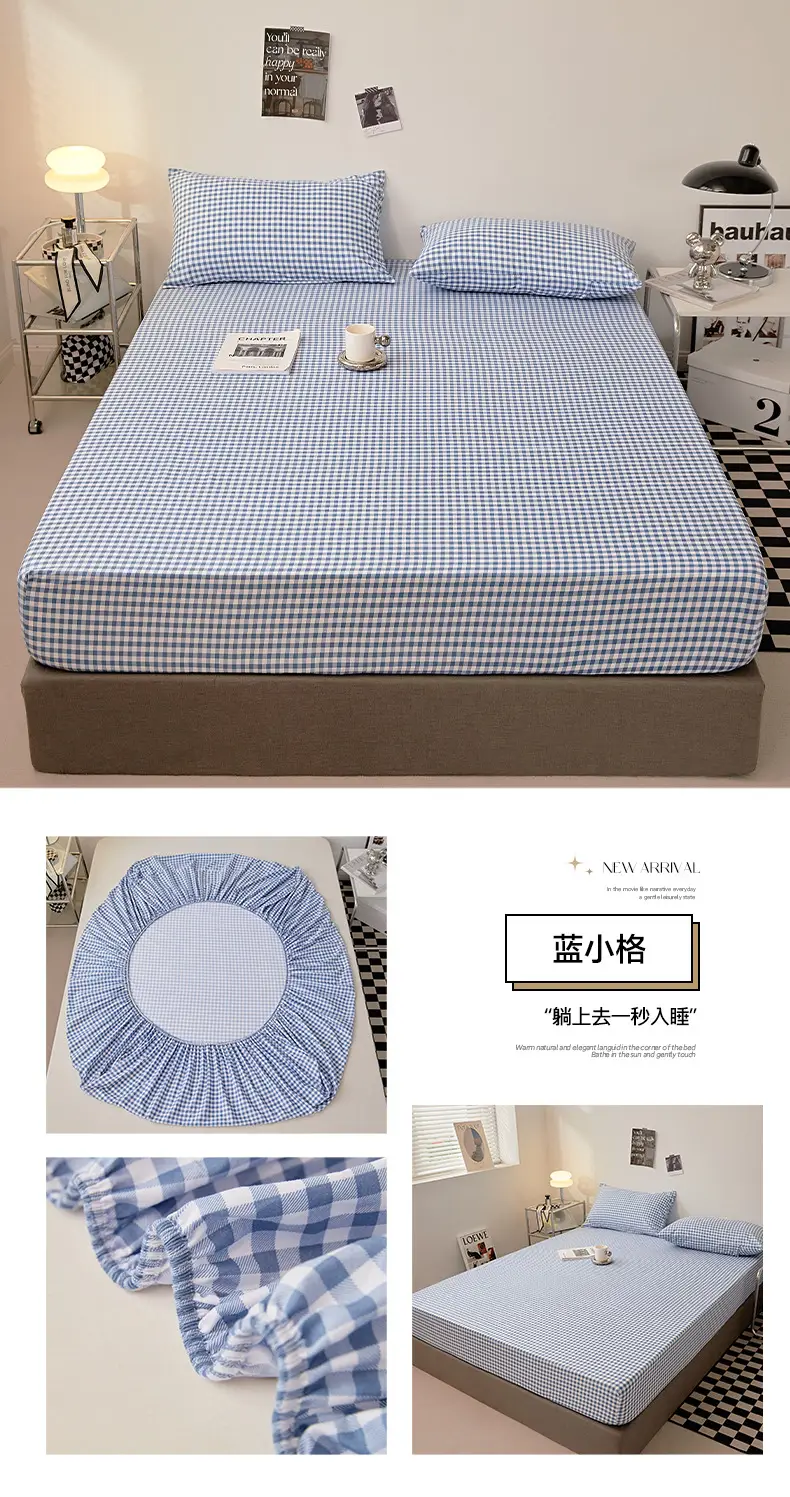 Solid color non-printed wind water wash cotton bed hat bed cover single piece all-inclusive bed sheet mattress non-slip protective cover dust cover wholesale — feature 32