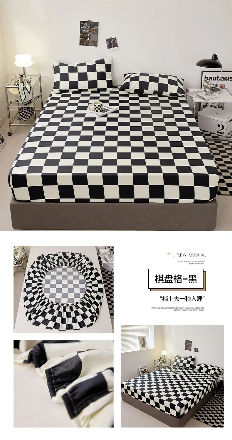 Solid color non-printed wind water wash cotton bed hat bed cover single piece all-inclusive bed sheet mattress non-slip protective cover dust cover wholesale — feature 34