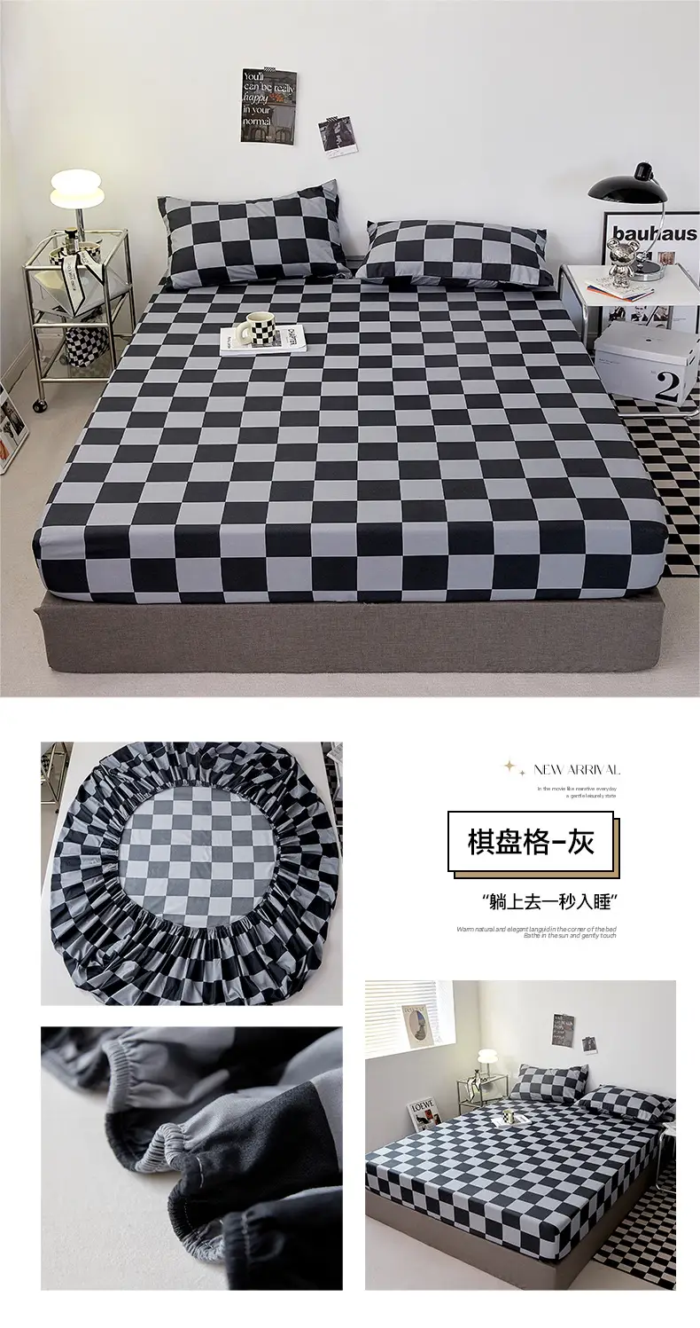 Solid color non-printed wind water wash cotton bed hat bed cover single piece all-inclusive bed sheet mattress non-slip protective cover dust cover wholesale — feature 35