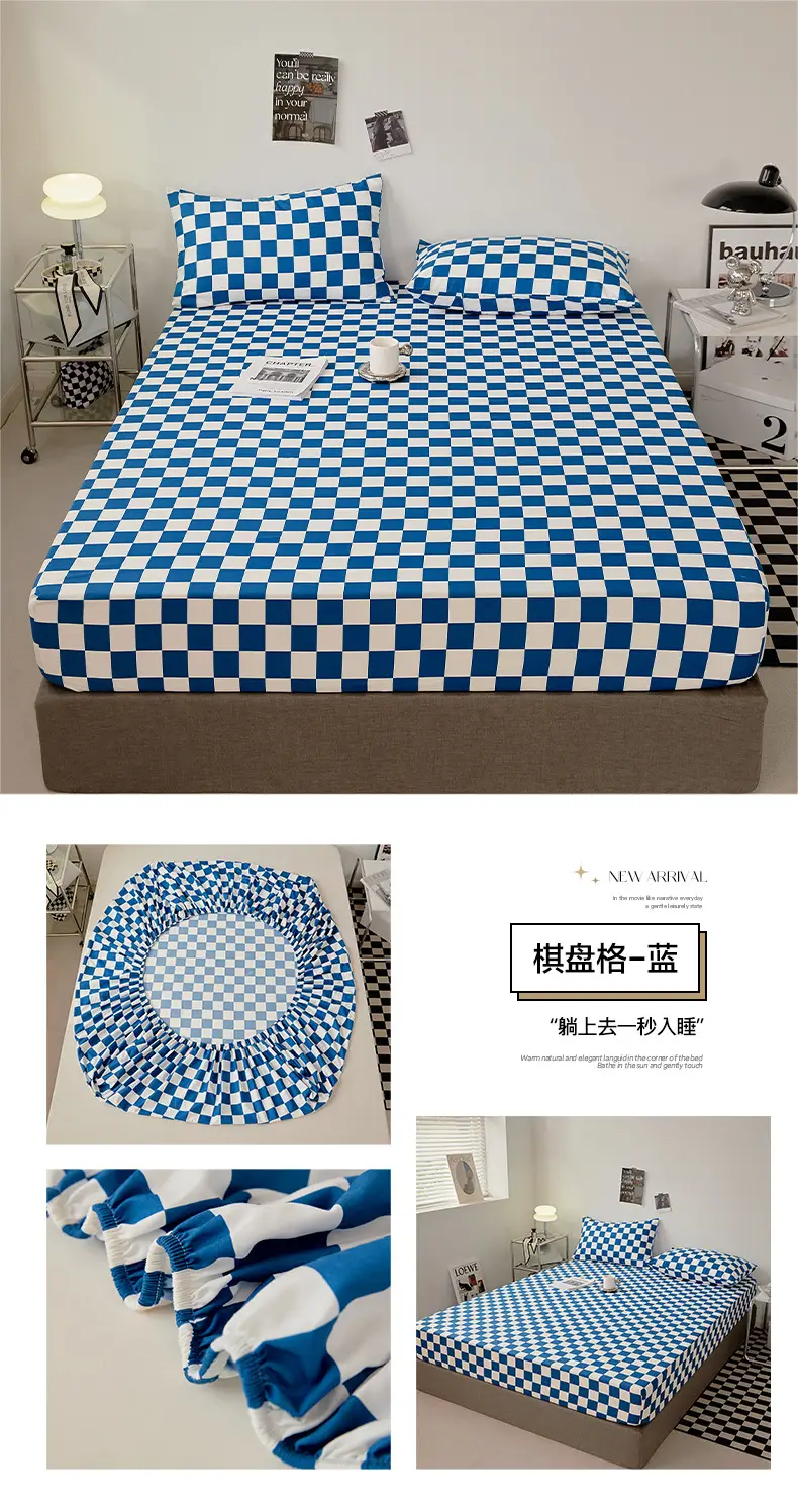 Solid color non-printed wind water wash cotton bed hat bed cover single piece all-inclusive bed sheet mattress non-slip protective cover dust cover wholesale — feature 36