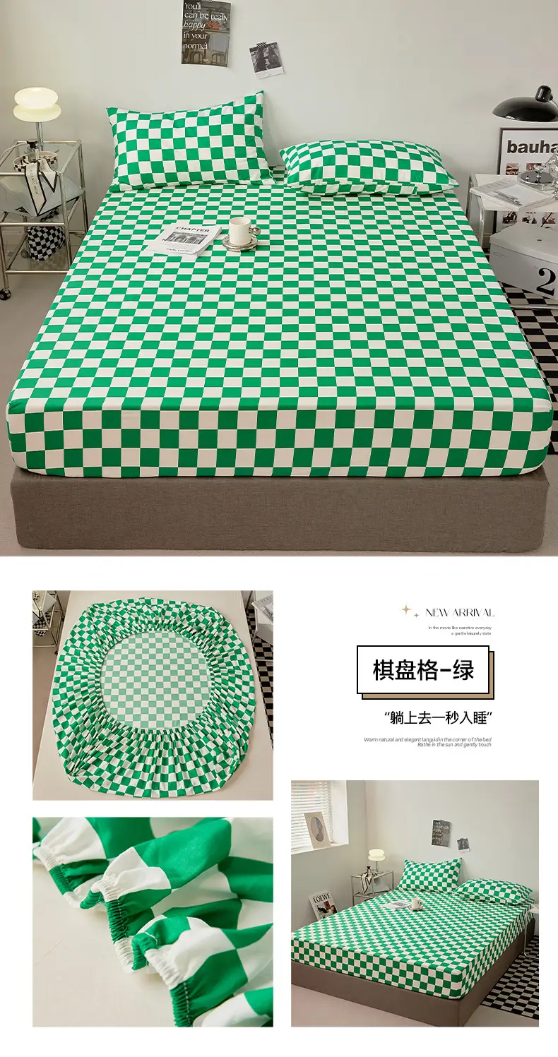 Solid color non-printed wind water wash cotton bed hat bed cover single piece all-inclusive bed sheet mattress non-slip protective cover dust cover wholesale — feature 37