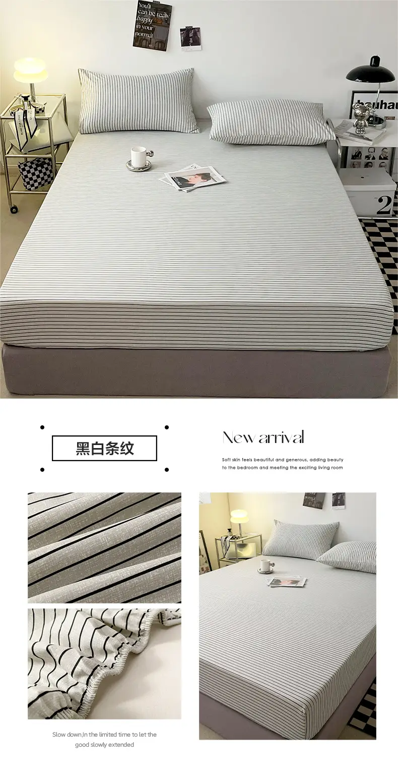 Solid color non-printed wind water wash cotton bed hat bed cover single piece all-inclusive bed sheet mattress non-slip protective cover dust cover wholesale — feature 38