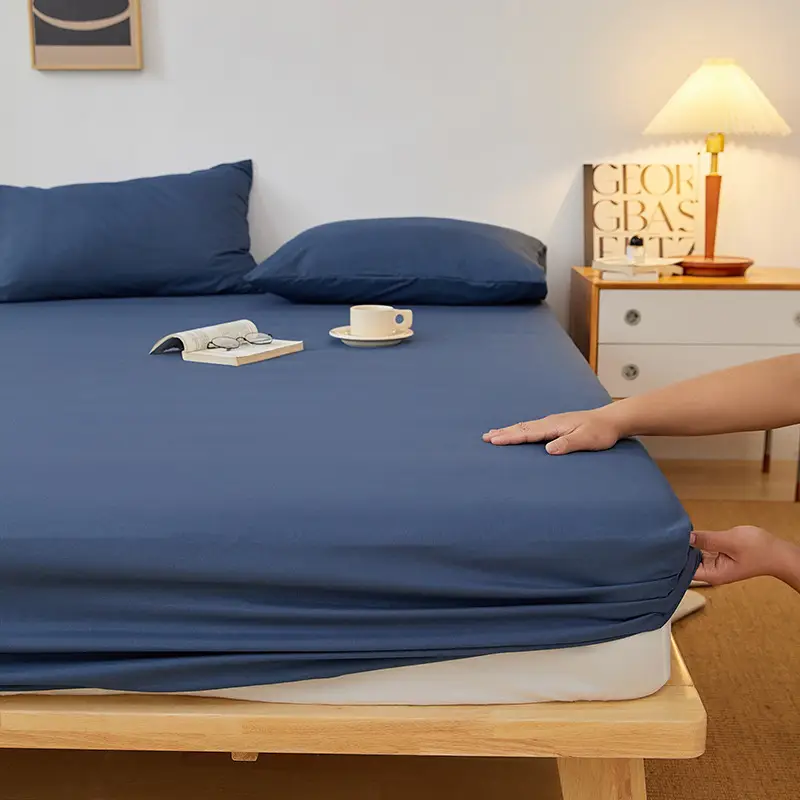 Solid color non-printed wind water wash cotton bed hat bed cover single piece all-inclusive bed sheet mattress non-slip protective cover dust cover wholesale