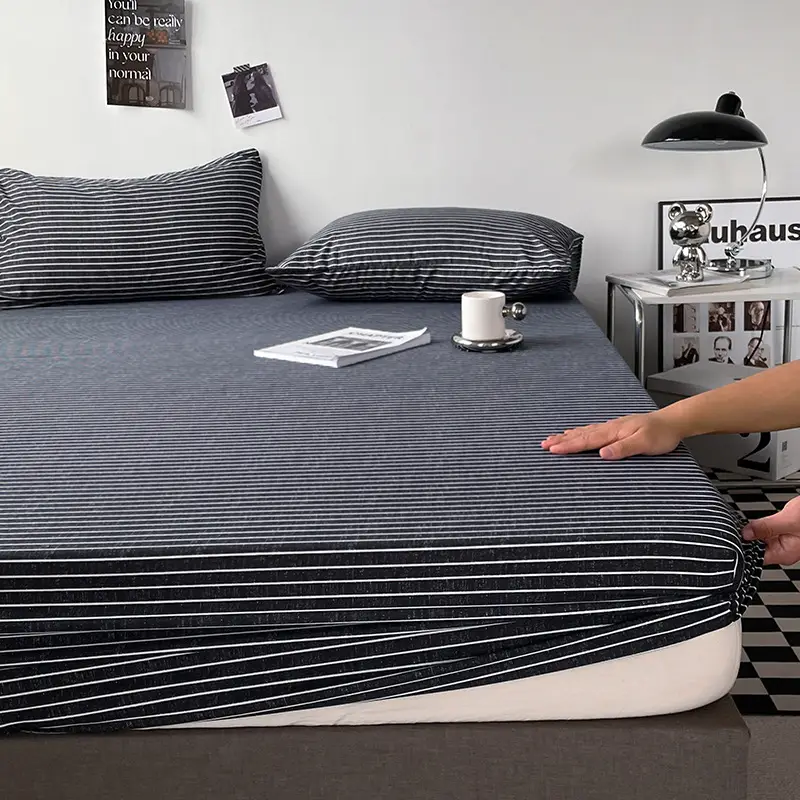 Solid color non-printed wind water wash cotton bed hat bed cover single piece all-inclusive bed sheet mattress non-slip protective cover dust cover wholesale