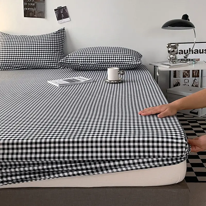 Solid color non-printed wind water wash cotton bed hat bed cover single piece all-inclusive bed sheet mattress non-slip protective cover dust cover wholesale