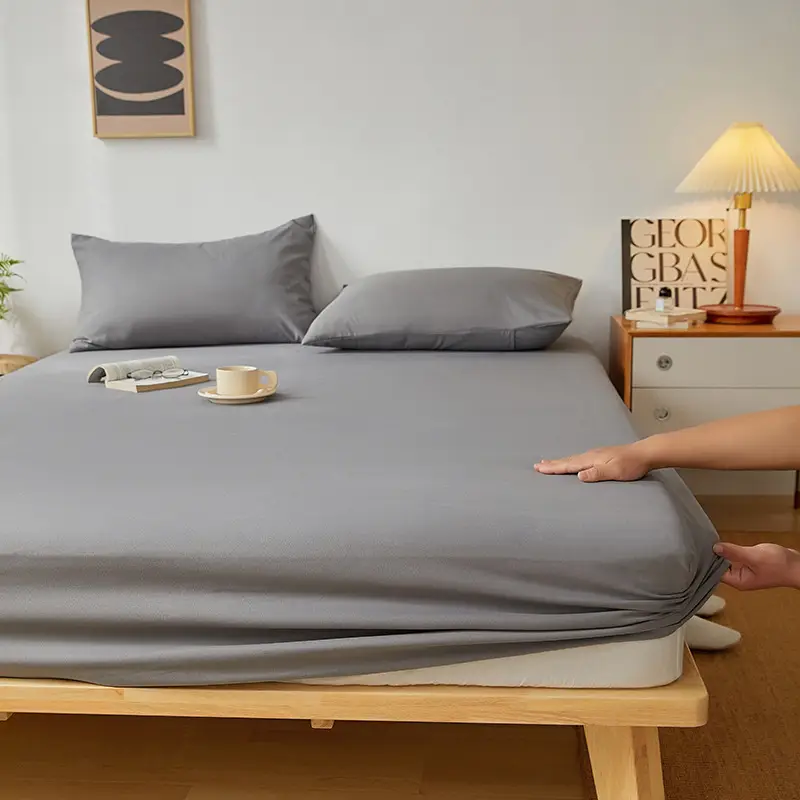 Solid color non-printed wind water wash cotton bed hat bed cover single piece all-inclusive bed sheet mattress non-slip protective cover dust cover wholesale