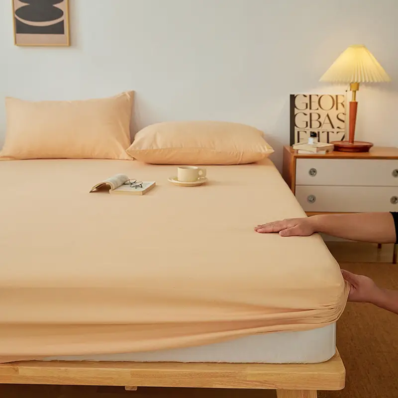Solid color non-printed wind water wash cotton bed hat bed cover single piece all-inclusive bed sheet mattress non-slip protective cover dust cover wholesale