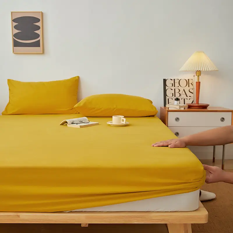 Solid color non-printed wind water wash cotton bed hat bed cover single piece all-inclusive bed sheet mattress non-slip protective cover dust cover wholesale