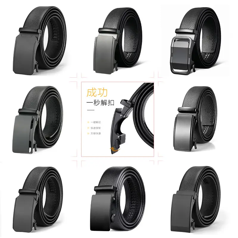Men's Black Cowhide Belt with Automatic Buckle - Image 11