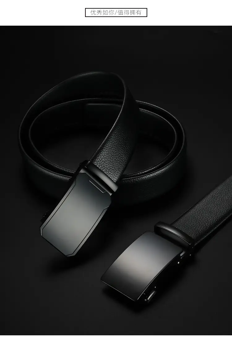 Men's Black Cowhide Belt with Automatic Buckle — feature 10