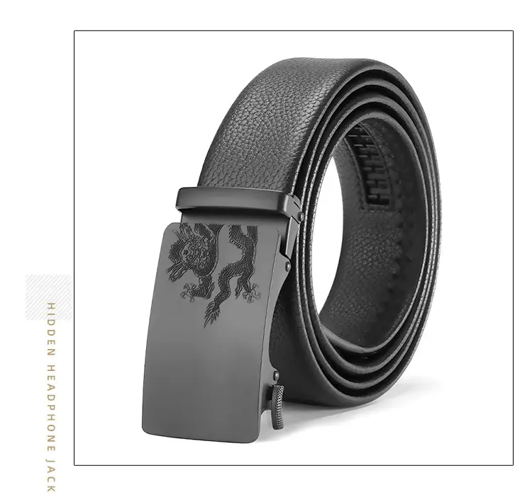 Men's Black Cowhide Belt with Automatic Buckle — feature 21