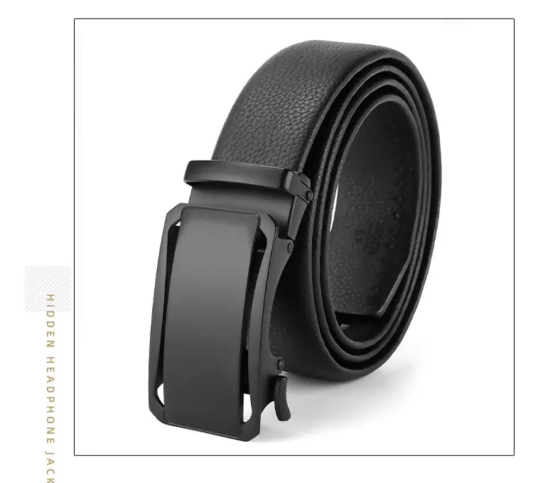 Men's Black Cowhide Belt with Automatic Buckle — feature 27