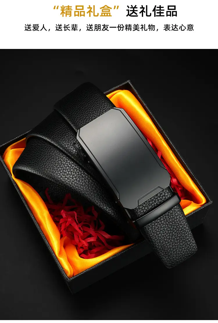 Men's Black Cowhide Belt with Automatic Buckle — feature 5