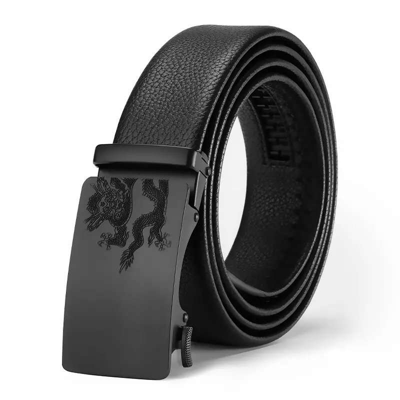 Men's Black Cowhide Belt with Automatic Buckle - Image 3