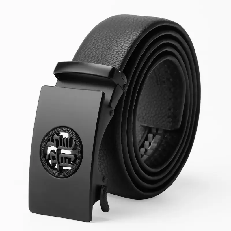 Men's Black Cowhide Belt with Automatic Buckle - Image 9