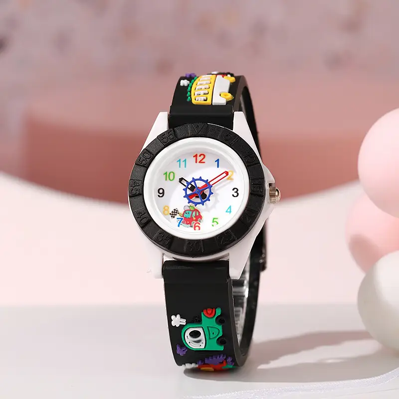 Kids Cartoon Silicone Quartz Watch Black - Image 4
