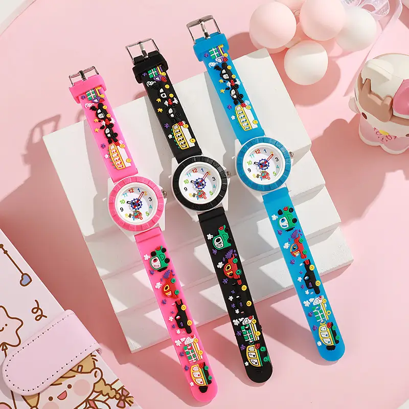 Kids Cartoon Silicone Quartz Watch Black - Image 7