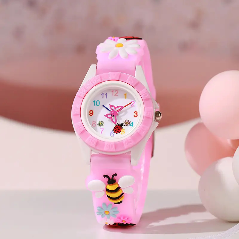 Pink Bee Cartoon Silicone Kids Watch - Image 7